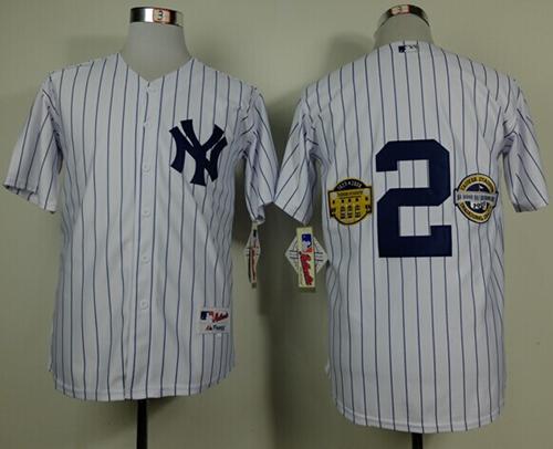 Yankees #2 Derek Jeter White W/Commemorative Final Season & Inaugural Season & Retirement Patch Stitched MLB Jersey - Click Image to Close